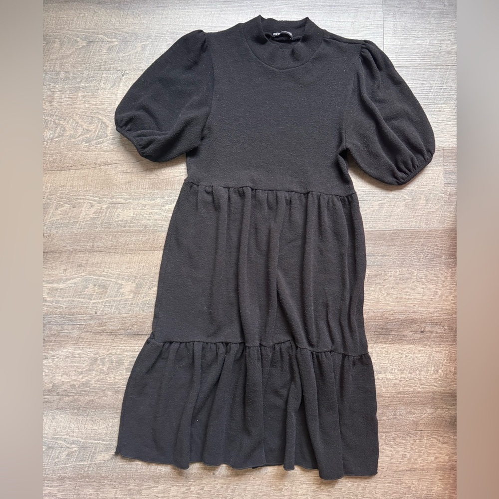 Zara Puff Sleeve Mock Neck Midi Dress